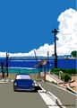 あの夏の水平線　湘南イラスト版画作品