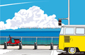 海岸線を越えて　湘南イラスト版画作品
