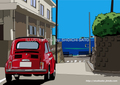 小道を抜けて～稲村ヶ崎へ　湘南イラスト版画作品