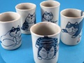岡本肇　やんちゃ猫　湯呑揃い