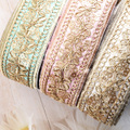 インド刺繍リボン(ピンク・ホワイト・パステルグリーン)　4cｍ/45cm
