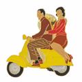 Vespaピン Vespa motif "Couple on Scooter"