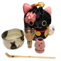 猫のいっぷくセット（野点セット）【猫の抹茶碗・肉球ミニ茶筅＆ミニ茶筅休め＆肉球茶杓＆招き猫巾着】
