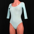 すべすべパステルブルー ジュニアレオタード 130相当 バレエ ダンス 中古練習着 f0405