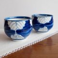昭和レトロ湯呑み【藍白抜き葉っぱ柄】