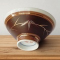 レトロモダン♪ブラウン金ライン笹の葉柄中平お茶碗/マルコ陶器