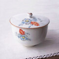 統制食器【岐19】青と赤の花図柄のアンティークな蓋付き湯呑み