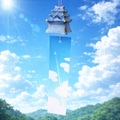 古い時代のアンティークな可愛い陶器の風鈴【お城】ブルー