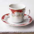 Pansy chinaフチ赤レース花柄のエレガントなコーヒーカップ＆ソーサ―