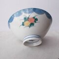 大きなお茶碗♪水色フチ波可愛いお花柄お茶碗(大平)