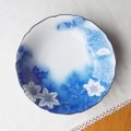 昭和レトロ食器/白紫紺色ぼかし鉄線花柄の風流な平鉢/深皿