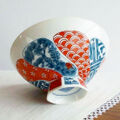 おめでたい柄♪昭和レトロな赤青ねじり梅祥瑞柄角浜お茶碗/中平