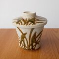 朱梨地炻器手織部葦葉柄レトロ茶碗蒸し器