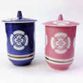 koyo可愛い!ピンク＆ネイビーお花紋柄の蓋付き長湯呑み/昭和レトロポップ２客セット