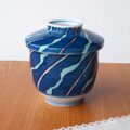 有田焼きフチサビ藍色斜め十草のレトロ茶碗蒸し器