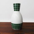 昭和レトロ食器/ぽっこりフォルムが可愛い濃いグリーンチェック格子柄のレトロ徳利150cc