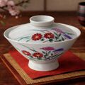 Koyo china/秋草柄/菊と女郎花柄の素敵な模様の蓋付お茶碗