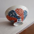 おめでたい柄♪昭和レトロな赤青ねじり梅祥瑞柄角浜お茶碗/中平