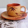 【特価♪】紅志野風レトロコーヒーカップ＆ソーサー