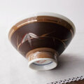 ブラウン金ライン笹の葉柄レトロ茶碗/マルコ陶器