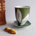 グリーン葉っぱ柄のマロン型湯呑みsone曾根陶器