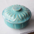 統制陶器/古い時代の水色桜の花形のとても可愛い蓋物小鉢/壷