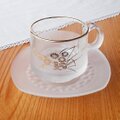 カメイガラス金彩菊花柄すりガラス/冷茶/コーヒー/カップ＆ソーサ―