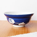 昭和レトロおウチ食堂!藍色刷毛目白抜き木の葉柄の小ぶりなうどん鉢