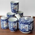 アンティーク風な有田焼き藍金朱四君子柄茶器セット(急須1＋長湯呑5)