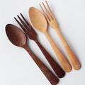 木目調サラダサーバーカトラリー/スプーン＆フォークの２本セット/スチロール樹脂製