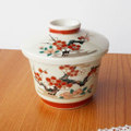 赤ラインアイボリー紅白梅花枝図レトロ茶碗蒸し器