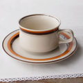 茶色とオレンジのライン柄がカッコいい大きめカップのコーヒーカップ＆ソーサ―SHOWA STONE WAREChina