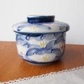 藍色白一珍黄桃花柄のレトロ茶碗蒸し器(大)