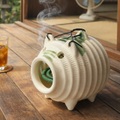 蚊やり豚/蚊取り線香ホルダーの陶器製の豚さん/萬古焼/白織部