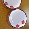 赤金2輪の梅の花柄が可愛い昭和レトロなフチさび小皿13.5cm