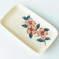 ピンク桜の花柄のアイボリー長角皿/スイーツトレー/サンドイッチ皿などに♪