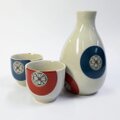昭和レトロ食器/可愛い赤青丸紋花菱柄貫入酒器シリーズ