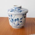 萩の花柄白一珍薄青レトロ茶碗蒸し器