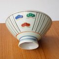 古い時代のカラフルな松竹梅柄が可愛いストライプ十草柄アンティーク有田焼中平お茶碗