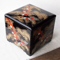 美しい金松に短冊梅花紅葉四角形プラ漆器三段お重箱/昭和レトロ