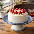 フルーツやお菓子ホールケーキにも♪青紫陽花柄レリーフの脚付き大皿/コンポート皿/高坏φ24.3cm 