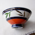 ルリ線赤巻金緑笹の葉柄レトロ茶碗
