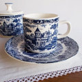 ブルーホワイト欧風柄切立型コーヒーカップ＆ソーサー(英国お城)