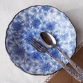 レトロ食器★洋食にも和食にも♪青色牡丹花総柄深み皿20.4cm