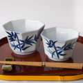 昭和レトロ食器/藍色の竹林笹の葉柄の粋な八角形型中鉢