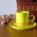 可愛いレトロモダン♪黄色オレンジライン切立コーヒーカップ＆ソーサー
