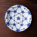 昭和レトロ豆皿小皿★藍色梅の花網目柄花形小皿12cm