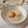 可愛い金フチ乳白色ラスター彩金プリント花柄お皿14.3cm/昭和レトロ食器