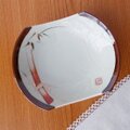 昭和30年代レトロ食器/反り深皿/刺身皿【フチさびオレンジ竹林柄】