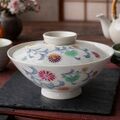 Koyo china/金ピンクグリーンの菊花柄が可愛い蓋付お茶碗